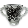 Vintage Imperial Glass Candlewick Oval Tray with Cream Craft and Sugar Bowl Floral Sterling Silver Overlay