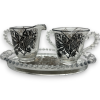 Vintage Imperial Glass Candlewick Oval Tray with Cream Craft and Sugar Bowl Floral Sterling Silver Overlay